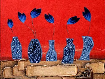 Original Decorative Painting - blue flowers wall decor original
